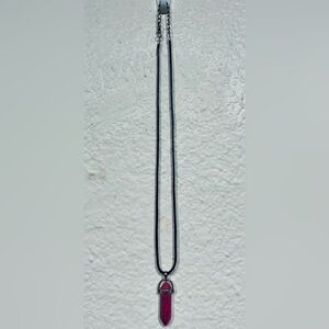 Vintage Black & Silver-tone Pink Pendant Necklace